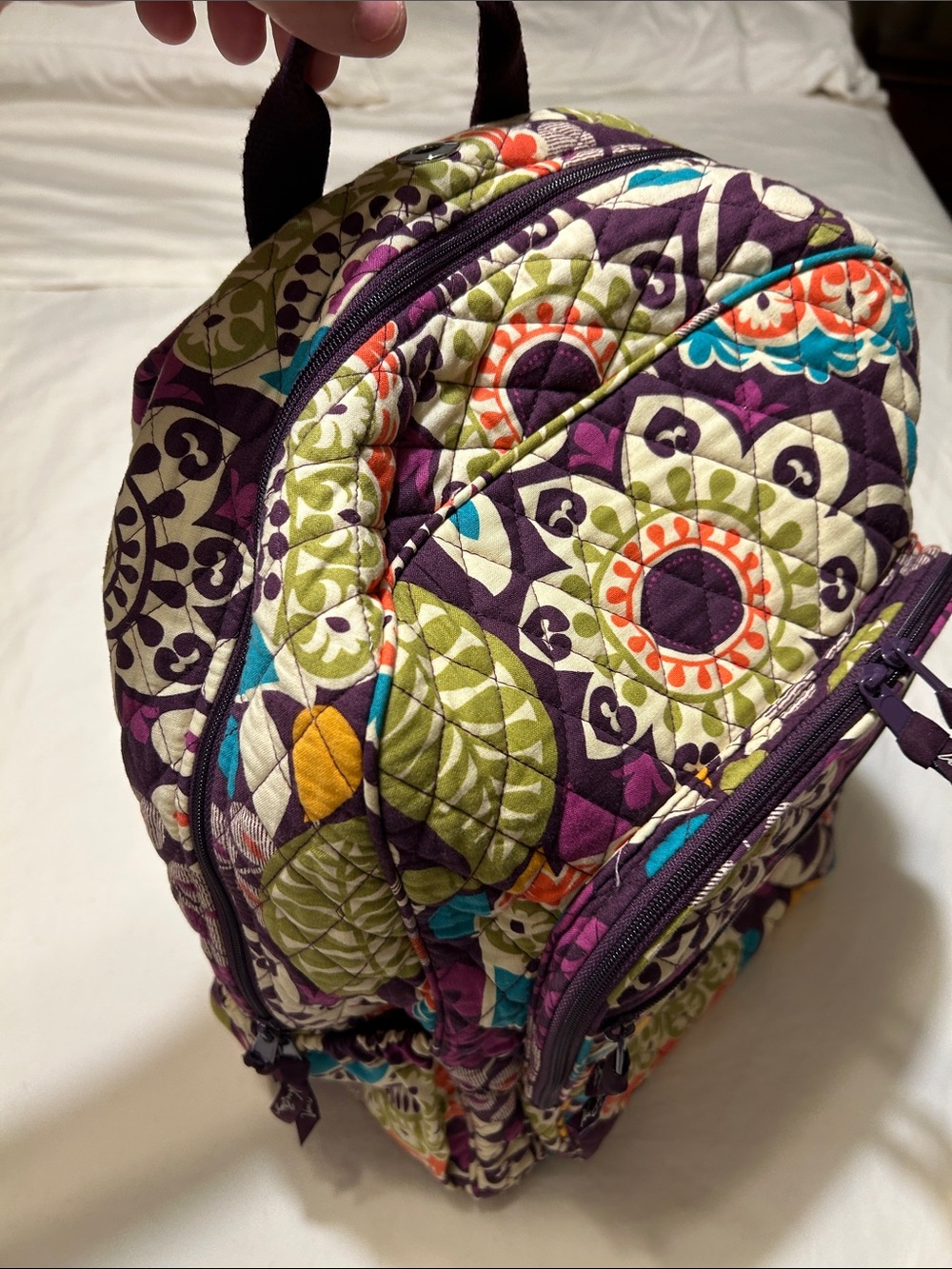 Vera Bradley Quilted Floral Medallion Backpack in Purple and Green